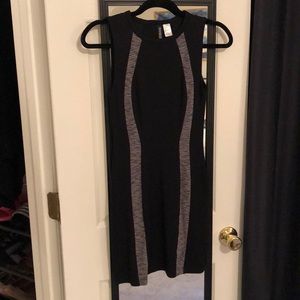 Black body-con dress with gray ribbing